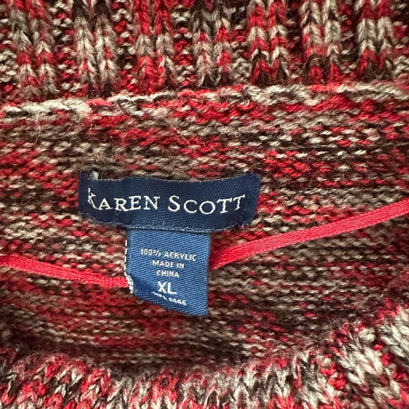 Karen Scott Red and Black Cowl Neck Sweater - Picture 2 of 6